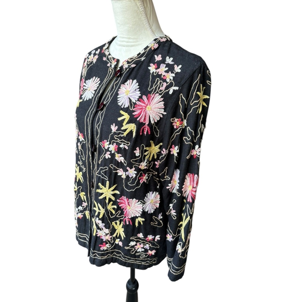 Vermont Country Store Embroidered Floral‎ Cottagecore Boho Cardigan Jacket - M - Picture 3 of 10